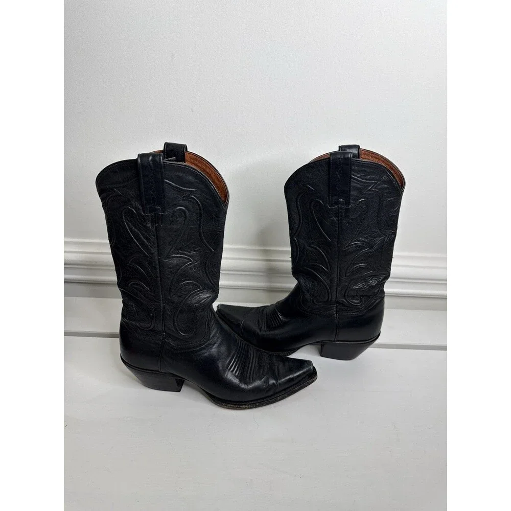 Vintage Black Leather Cowboy Boots Western Embroidered Made in Mexico Size 7.5